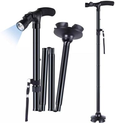 China Aluminum Alloy Folding Cane LED Light Cane Foldable Telescopic Folding Crutch Walking Chair for sale