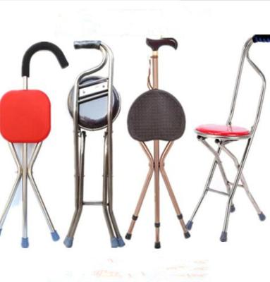 China Aluminum Alloy Elderly With Cane Adjustable With Folding Chair Seat Folding Light Stick Crutch Chair Wholesale for sale