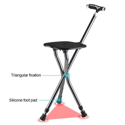 China Customized Aluminum Alloy Folding Stool With Folding Convenient Cane Hot Selling Folding Crutches Stick Chair Outdoor Folding Crutch Chair for sale