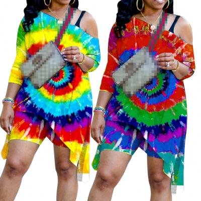 China Newest Arrival Women Summer Anti-Static Teams Casual Coldker Tie Dye Short Sleeve T-Shirt Set 2 Pieces + Shorts Sports Suits Set Outfits for sale