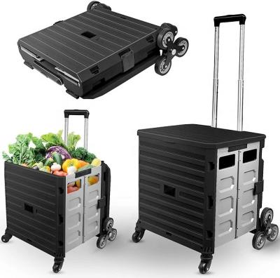 China Durable Rolling Crate with Wheels for Teachers, Portable Collapsible Rolling Cart Foldable Utility Cart with Handle and Lid for S for sale