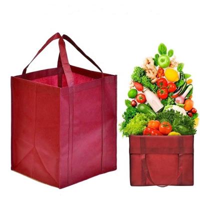 China Burgundy Reusable Handled Non Woven Reusable Grocery Bag, Large Foldable Shopping Bags, Heavy Duty Tote Bags with Reinforced Handles for sale