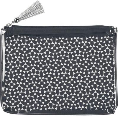 China NATIONAL Large Pouch Black Geometric Cosmetic Bag Makeup Shell Cosmetic Cases Black Transparent Promotional Toiletry Bag for sale