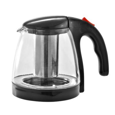 China New Arrival High Viable Plastic Handle Borosilicate Glass Heat Resistant Teapot With 304 Stainless Steel Filter for sale