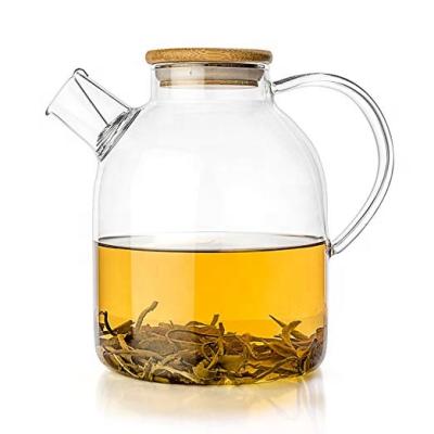 China Sustainable 60 Ounce Borosilicate Glass Teapot Kettle with Removable Filter Spout Best for Hot/Cold Water for sale