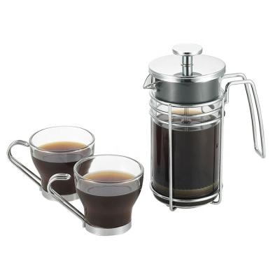 China Durable Heat Resistant Sliver Stainless Steel French Press Coffee Pot With Cup Set for sale