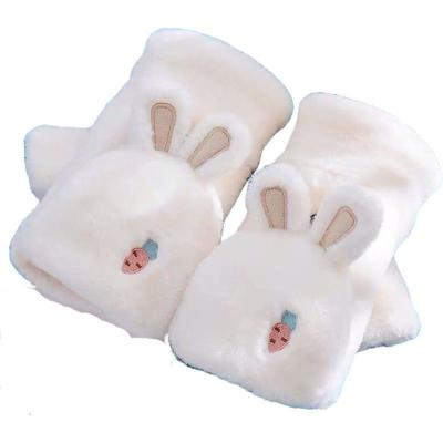 China 2022 New Winter Cartoon Rabbit Jacquard Warm Flip Cartoon Embroidered Gloves Flip Plush Half Finger Cartoon Gloves for sale