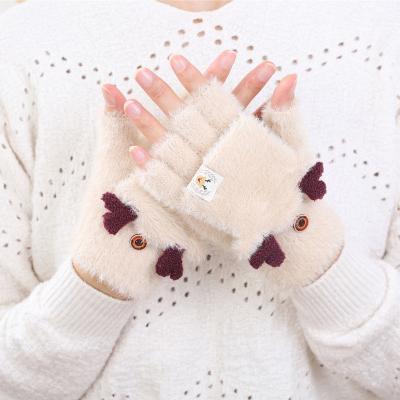 China 2022 Jacquard Women Cute Deer Plush Thicken Gloves Mittens Warm Lovely Soft Half Finger Fingerless Gloves for sale