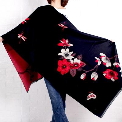 China Hot Custom Designer Cashmere Wool Cashmere Scarf New Product Sale Floral Elastic Bulky Hijab for sale