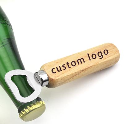 China Sustainable wholesale low moq high quality customized logo bottle openers Wooden handle bottle opener for sale