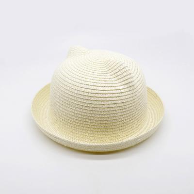 China Breathable Kids Straw Hats Cat Ear Beach Sunlight Protection Summer Classic Brim COMMON Plain Color for sale