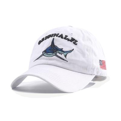 China New Arrived COMMON 6 Panels Embroidery Shark Logo Unisex Sports Curved Brim Adjustable Baseball Hats for sale