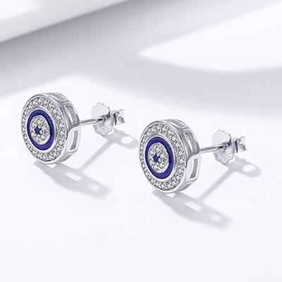 China Best Selling S925 Sterling Silver Turkey Blue Eyes Vintage Platinum Plated Stud Earrings Cubic Zirconia Devil Eye Earring for sale