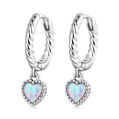 China Hot Selling Vintage 925 Sterling Silver Crystal Earings Heart Shape Opal Natural Gemstone Earrings For Women for sale