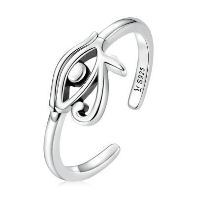 China Hand-polishing Fashionable Eye of Horus Ring Adjustable Open S925 Sterling Silver Ring for sale