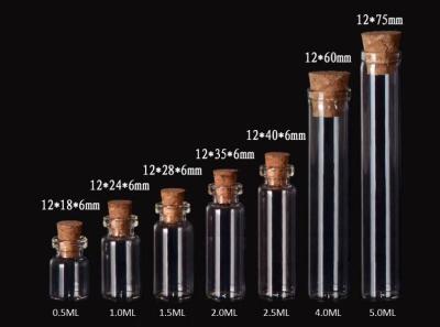 Chine mini bouteilles de pots en verre de 12mm avec le couvercle de liège, bouteilles en verre pour la décoration, arts et métiers, projets, cadeaux à vendre