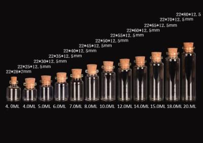 China pequeños tarros de 22m m con los tops del corcho, las botellas de cristal para el almacenamiento, la buena calidad y el precio competitivo en venta