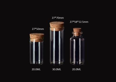 China 27mm Hot Sale Glass Jars Bottles with Cork Lid, Glass Bottles, Good Quality and Competitive Price，20ML for sale