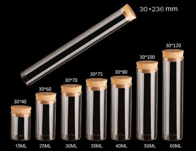 China el vidrio claro clasificado superior de 30m m sacude las botellas con la tapa del corcho, las botellas de cristal para el almacenamiento, buena calidad y precio competitivo en venta