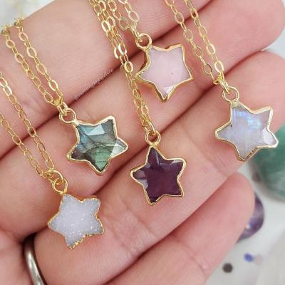 China BOHEMIA Fashion Charms Gold Plated Stone Natural Jade Agate Crystal Quartz Star Pendant For DIY Jewelry Making for sale