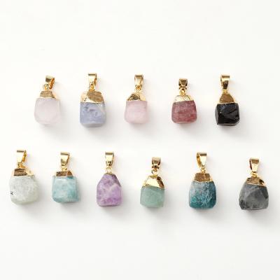 China Natural Irregular Faceted BOHEMIA Charm Colorful Fluorite Quartz Healing Stone Crystal Pendant For DIY Necklace Jewelry for sale