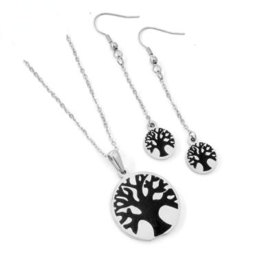 China New Design CLASSIC Coral Stainless Steel Enamel Little Tree of Life Shaped Pendant Earring Jewelry Set for sale