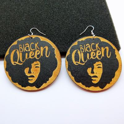 China JUXI Lead Free Nickel Free New Arrival Jewelry Black African Ethnic Map Earrings Round Afro Woman Queen Painted Wood Earring For Women for sale