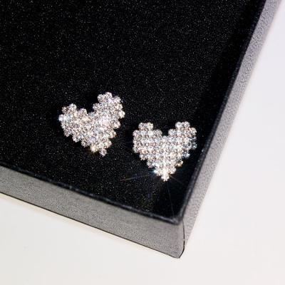 China 925 TRENDY Earrings 15mm Small Crystal Heart Shape Earrings Hypoallergenic Sterling Silver Needle Sparkling Rhinestone Heart Stud for sale