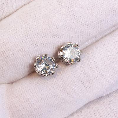 China TRENDY Crystal CZ Stud Earrings Silver Wedding Plated Round Shape Diamond Zirconia Studs Earrings for sale