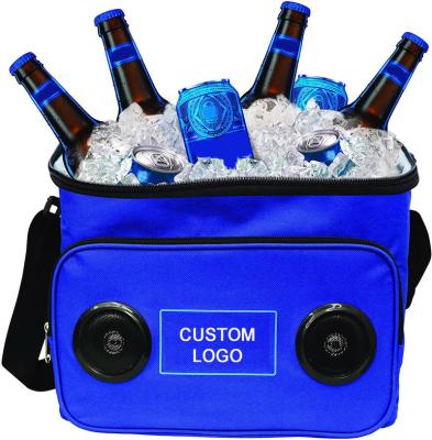 China Thermal Custom Portable Soft Folding, Zipper Insulated Thermal Travel Ice Beer Wine Food Tote Lunch Beach Cooler Bags With Speakers for sale