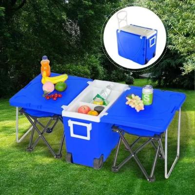 China Insulated 2022 Upgraded Rolling Cooler Foldable Picnic Table 30 Quart Wheeled Cooler for Camping Outdoor Activity for sale