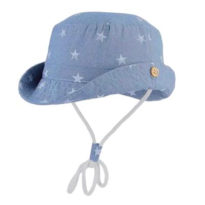 China High quality raw fringed soft custom striped cotton denim kids bucket hats with chinstrap for sale