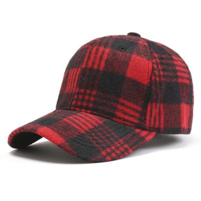 China 2021 COMMON Baseball Cap 6 Panel Wool Felt Check Outdoor Sport Hats Red Cap 6 Panel Cap Baseball Hats for sale