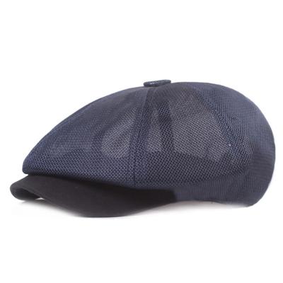 China Custom Made Striped Mesh Flat Cap Summer Newsboy Breathable Beret Hat for sale