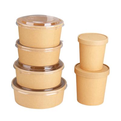 China Recycled Disposable Custom Printed Materials Food Packaging Box Container Salad Bowl Kraft Paper Bowl With Lid for sale