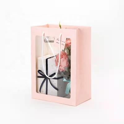 China Recyclable Custom Gift Wrapping Bag Logo Flower Bag Window Recyclable PVC Custom for sale