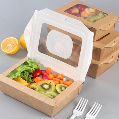 China 2100ml Recycled Materials 2100ml Square Box Biodegradable Recyclable Disposable Brown Paper Brown Paper Transparent Window Cardboard for sale