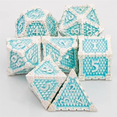 China Dnd Solid Dice Blue And White Dragon Scale Dice For Dungeons And Dragons Mtg Dies With Dies Multi-sided Polyhedral Solid for sale