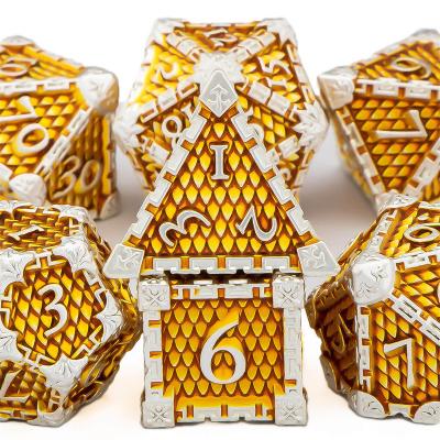 China Solid Dies Wholesale Solid DnD Metal Yellow Solid Dies For Mtg Role Playing Game With D20 D4 e Polyhedron D&D for sale