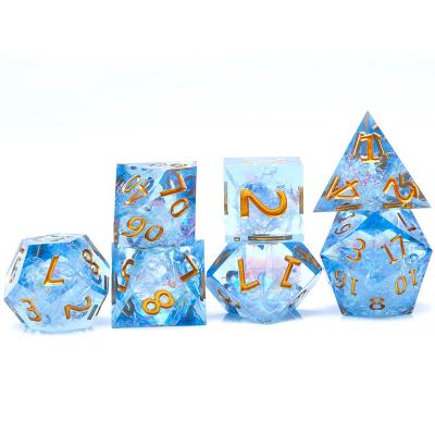 China high quality color resin polyhedral cutting edges table game custom dice set dnd math games dice for sale