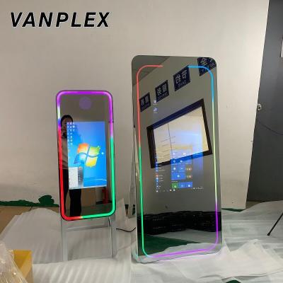 China Tempered Glass+Strong Metal Easy Selfie Mirror Photobooth Machine Led Frame Portable Beauty Mirror Photo Booth Magic Touch Screen for sale