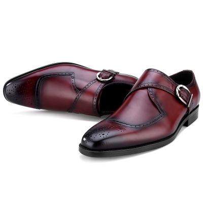 China New Arrival Anti-odor Burgundy Handmade Monk Strap Shoes Cow Men's Office Leather Casual Shoes for sale