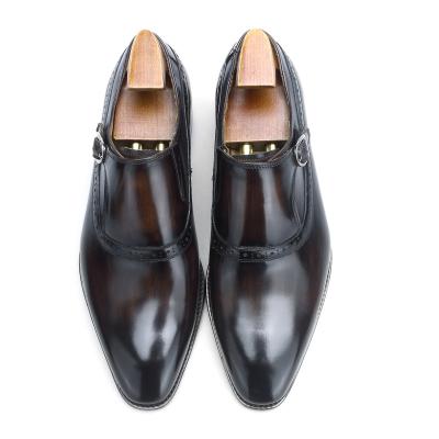 China ALG8-B522 Brown Latest Design Round Men's Newest Round Monk Strap Genuine Leather Handmade Classic Stylish Shoes for sale