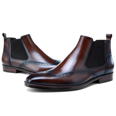 China 2020 Anti-Smell Fashion Ankle Boots Handmade Manufacturer Men Genuine Leather Shoes Oxford Brogue Boots for sale