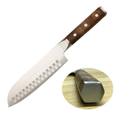 China New Design Sustainable Hexagon Wooden Handle Stainless Steel Santoku Knife for sale