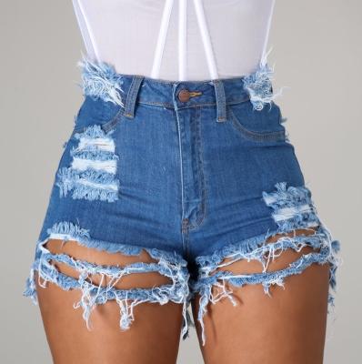 China New Women Denim QUICK DRY Fringed Ripped Shorts Stretch Jeans for sale