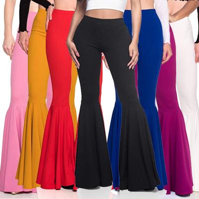 China Anti-Wrinkle High Waist Casual Pants Women Fashion Pleated Flared Solid Bell Bottoms for sale