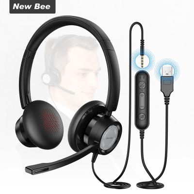 China 20-20KHz 2 in 1 Headset 3.5mm/USB Wired Phone Earphones Call Center Management Computer Earphone for Office for sale