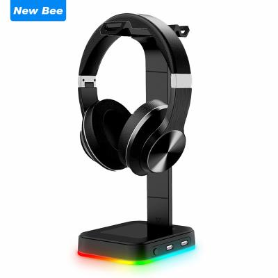 China Stable 2 USB Hub 2.0 Ports RGB Gaming Earphone Holder Stand Headset Desk Stand For Gamer PC Display for sale