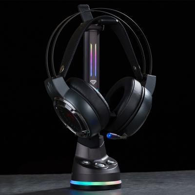 China Stable 4 USB Hub 3.0 Charger Ports RGB Gaming Headphone Stand Hanger With Dual Headset Stand for sale